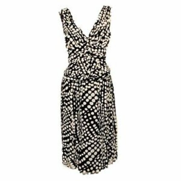CAROLINA HERRERA Black & White/Ivory Polka Dot Silk Chiffon Dress Size 6 - Picture 1 of 8
